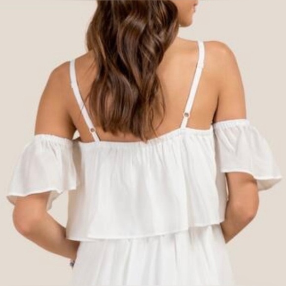 Miami size small cold shoulder mini dress white with embroidered floral print - Picture 4 of 13